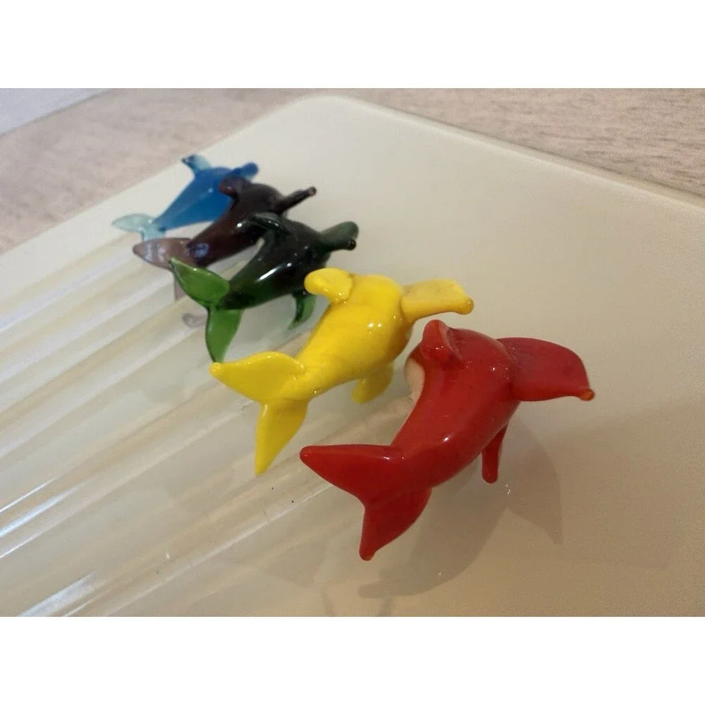 5 Murano Style Hand Blown Glass Dolphin Cocktail Stirrer Swizzle Stick Vintage